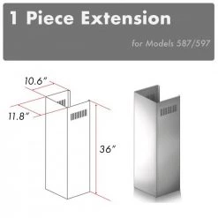 ZLINE Kitchen And Bath ZLINE 1-36 In. Chimney Extension For 9 Ft. To 10 Ft. Ceilings (1PCEXT-587/597) Range Hood Accessories