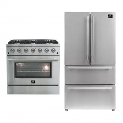 2-Piece Kitchen Packages Forno 2-Piece Stainless Steel Appliance Package - With 36 In. French Door Refrigerator And 36 In. All Gas Range (2AP-FFSGS6240-36)