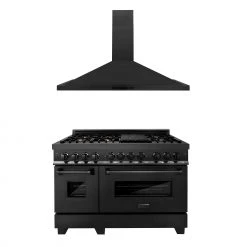 ZLINE Kitchen And Bath 2-Piece Kitchen Packages ZLINE 48 In. Kitchen Package With Black Stainless Steel Dual Fuel Range And Convertible Vent Range Hood (2KP-RABRH48)