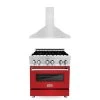 ZLINE Kitchen And Bath 2-Piece Kitchen Packages ZLINE 30 In. Kitchen Package With ZLINE DuraSnow Stainless Steel Dual Fuel Range With Red Matte Door And Convertible Vent Range Hood (2KP-RARMRH30)