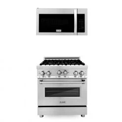 ZLINE Kitchen And Bath 2-Piece Kitchen Packages ZLINE 30 In. Kitchen Package Stainless Steel Gas Range And Over The Range Microwave With Modern Handle (2KP-RGOTR30)