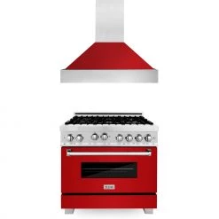 ZLINE Kitchen And Bath ZLINE 36 In. Kitchen Package With Stainless Steel Gas Range With DuraSnow Door And Convertible Vent Range Hood (2KP-RGSRGRH36)