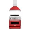 ZLINE Kitchen And Bath 2-Piece Kitchen Packages ZLINE 30 In. Kitchen Package With ZLINE DuraSnow Stainless Steel Gas Range With Red Matte Door And Convertible Vent Range Hood (2KP-RGSRMRH30)