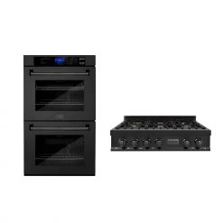 ZLINE Kitchen And Bath 2-Piece Kitchen Packages ZLINE Kitchen Package With 36 In. Black Stainless Steel Rangetop And 30 In. Double Wall Oven (2KP-RTBAWD36)