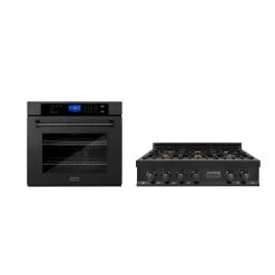 ZLINE Kitchen And Bath ZLINE Kitchen Package With 36 In. Black Stainless Steel Rangetop And 30 In. Single Wall Oven (2KP-RTBAWS36) 2-Piece Kitchen Packages