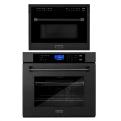 ZLINE Kitchen And Bath 2-Piece Kitchen Packages ZLINE Black Stainless Steel 24 In. Built-in Convection Microwave Oven And 30 In. Single Wall Oven With Self Clean (2KP-MW24-AWS30BS)