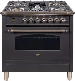 ILVE 36" 3.55 Cu. Ft. Nostalgie Series Freestanding Dual Fuel Range In Matte Graphite With Bronze Accents Shop By Brand
