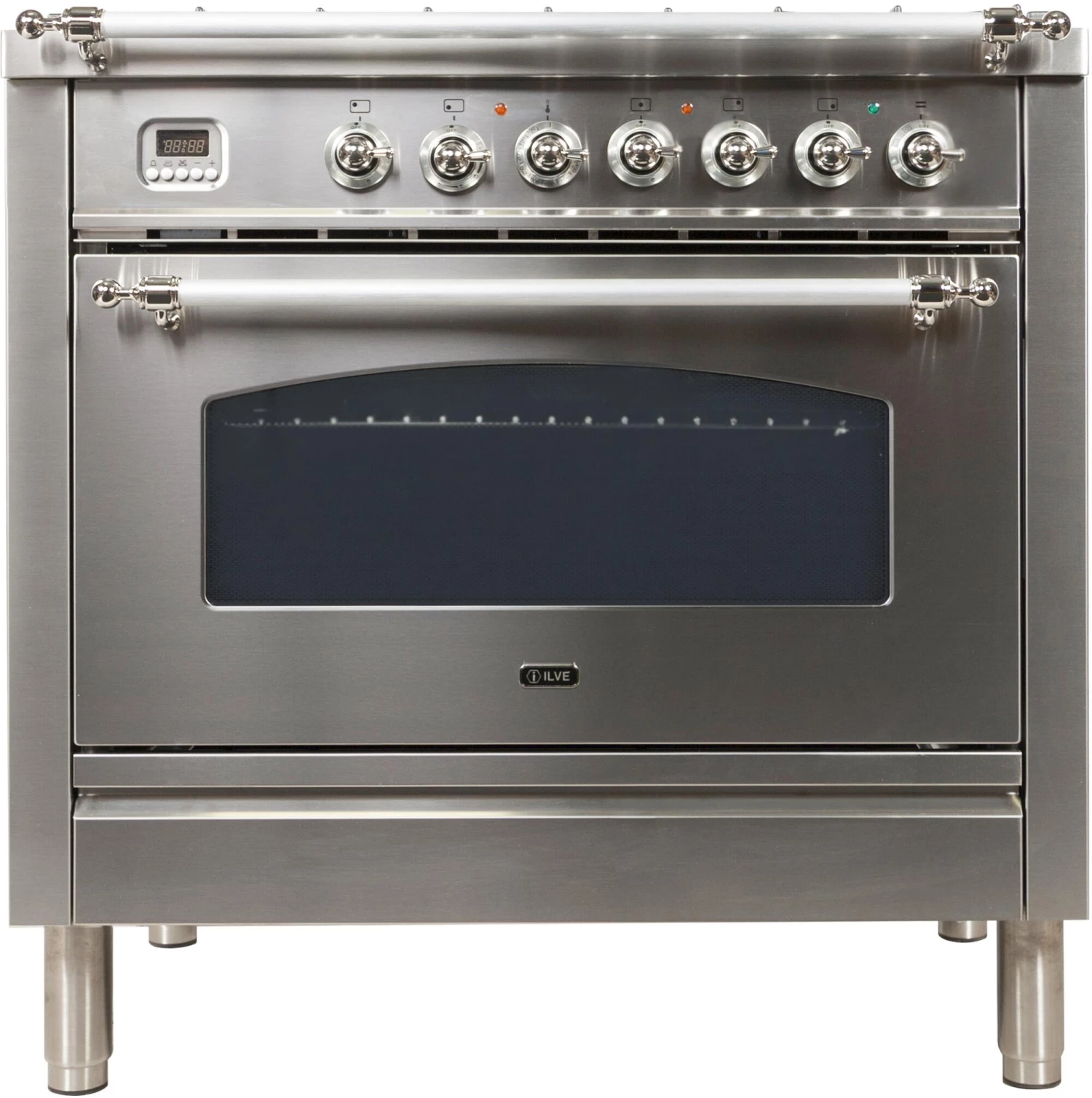 ILVE 36" 3.55 Cu. Ft. Nostalgie Series Freestanding Dual Fuel Range In Stainless Steel With Chrome Accents Shop By Brand 2 ILVE 36" 3.55 Cu. Ft. Nostalgie Series Freestanding Dual Fuel Range In Stainless Steel With Chrome Accents Shop By Brand