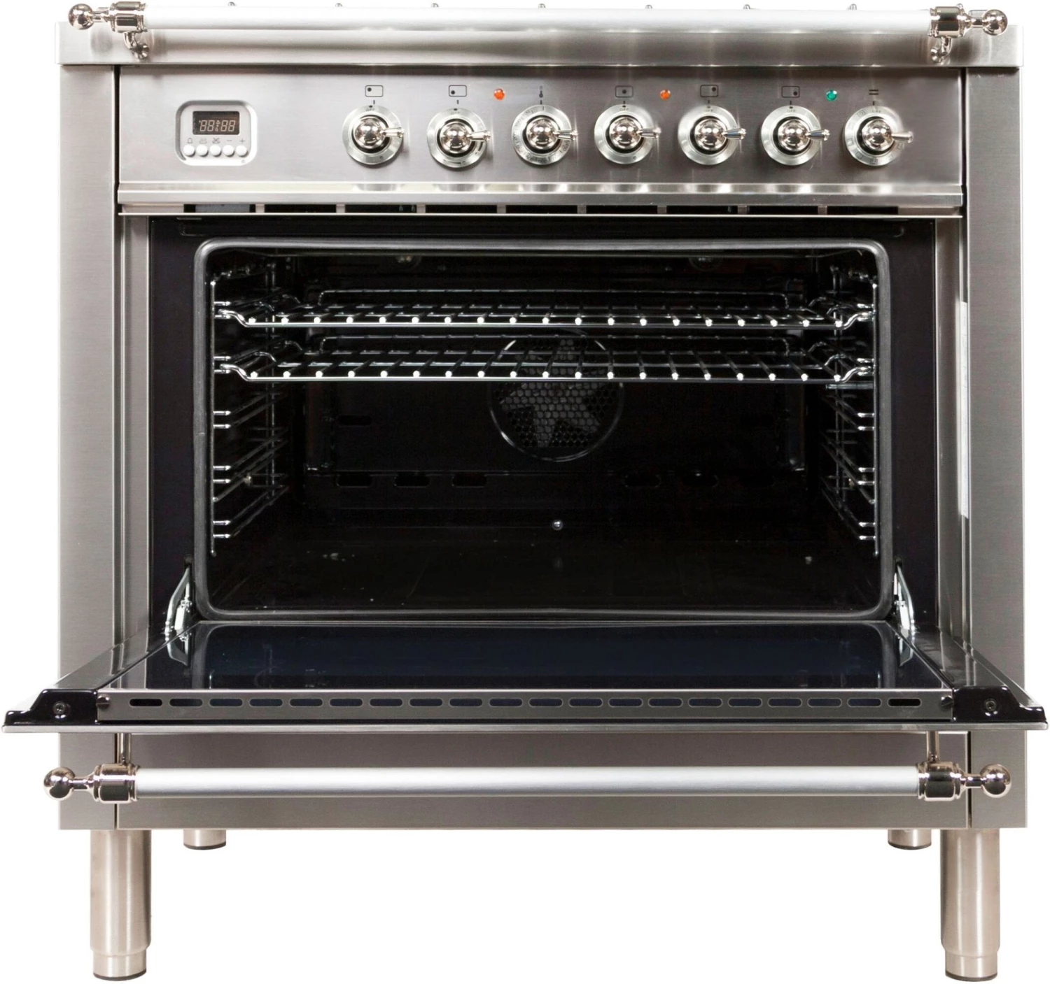 ILVE 36" 3.55 Cu. Ft. Nostalgie Series Freestanding Dual Fuel Range In Stainless Steel With Chrome Accents Shop By Brand 4 ILVE 36" 3.55 Cu. Ft. Nostalgie Series Freestanding Dual Fuel Range In Stainless Steel With Chrome Accents Shop By Brand