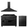 ZLINE Kitchen And Bath ZLINE 48 In. Kitchen Package With Black Stainless Steel Dual Fuel Range, Convertible Vent Range Hood And Dishwasher (3KP-RABRH48-DW) 3-Piece Kitchen Packages