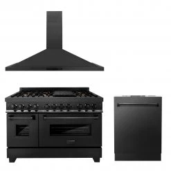 ZLINE Kitchen And Bath ZLINE 48 In. Kitchen Package With Black Stainless Steel Dual Fuel Range, Convertible Vent Range Hood And Dishwasher (3KP-RABRH48-DW) 3-Piece Kitchen Packages