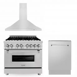 ZLINE Kitchen And Bath 3-Piece Kitchen Packages ZLINE 36 In. Kitchen Package With Stainless Steel Dual Fuel Range, Convertible Vent Range Hood And Tall Tub Dishwasher (3KP-RARH36-DWV)