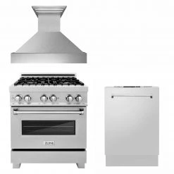 ZLINE Kitchen And Bath ZLINE 30 In. Kitchen Package With DuraSnow Stainless Dual Fuel Range, Ducted Vent Range Hood And Tall Tub Dishwasher (3KP-RASRH30-DWV)