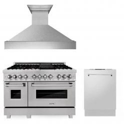 ZLINE Kitchen And Bath ZLINE 48 In. Kitchen Package With DuraSnow¨ Stainless Dual Fuel Range, Ducted Vent Range Hood And Dishwasher (3KP-RASRH48-DW) 3-Piece Kitchen Packages