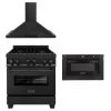 ZLINE Kitchen And Bath ZLINE 30 In. Kitchen Package With Black Stainless Steel Gas Range, Convertible Vent Range Hood And Microwave Drawer(3KP-RGBRH30-MW)
