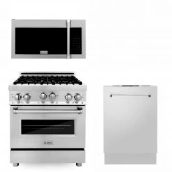 ZLINE Kitchen And Bath 3-Piece Kitchen Packages ZLINE 30 In. Kitchen Package With Stainless Steel Gas Range, Traditional Over The Range Microwave And Dishwasher(3KP-RGOTRH30-DW)