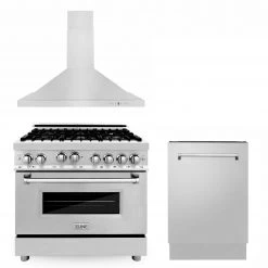 ZLINE Kitchen And Bath 3-Piece Kitchen Packages ZLINE 36 In. Kitchen Package With Stainless Steel Gas Range, Convertible Vent Range Hood And Tall Tub Dishwasher(3KP-RGRH36-DWV)