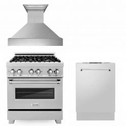 ZLINE Kitchen And Bath ZLINE 30 In. Kitchen Package With DuraSnow¨ Stainless Steel Gas Range, Ducted Range Hood And Tall Tub Dishwasher(3KP-RGSRH30-DWV)