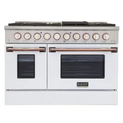 Kucht 48 In. 6.7 Cu. Ft. Professional All Gas Range In Stainless Steel With White Door And Colored Handle Accents (KNG481-W) Shop By Brand
