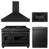 ZLINE Kitchen And Bath 4-Piece Kitchen Packages ZLINE 48 In. Kitchen Package With Black Stainless Steel Dual Fuel Range, Range Hood, Microwave Drawer And Dishwasher(4KP-RABRH48-MWDW)
