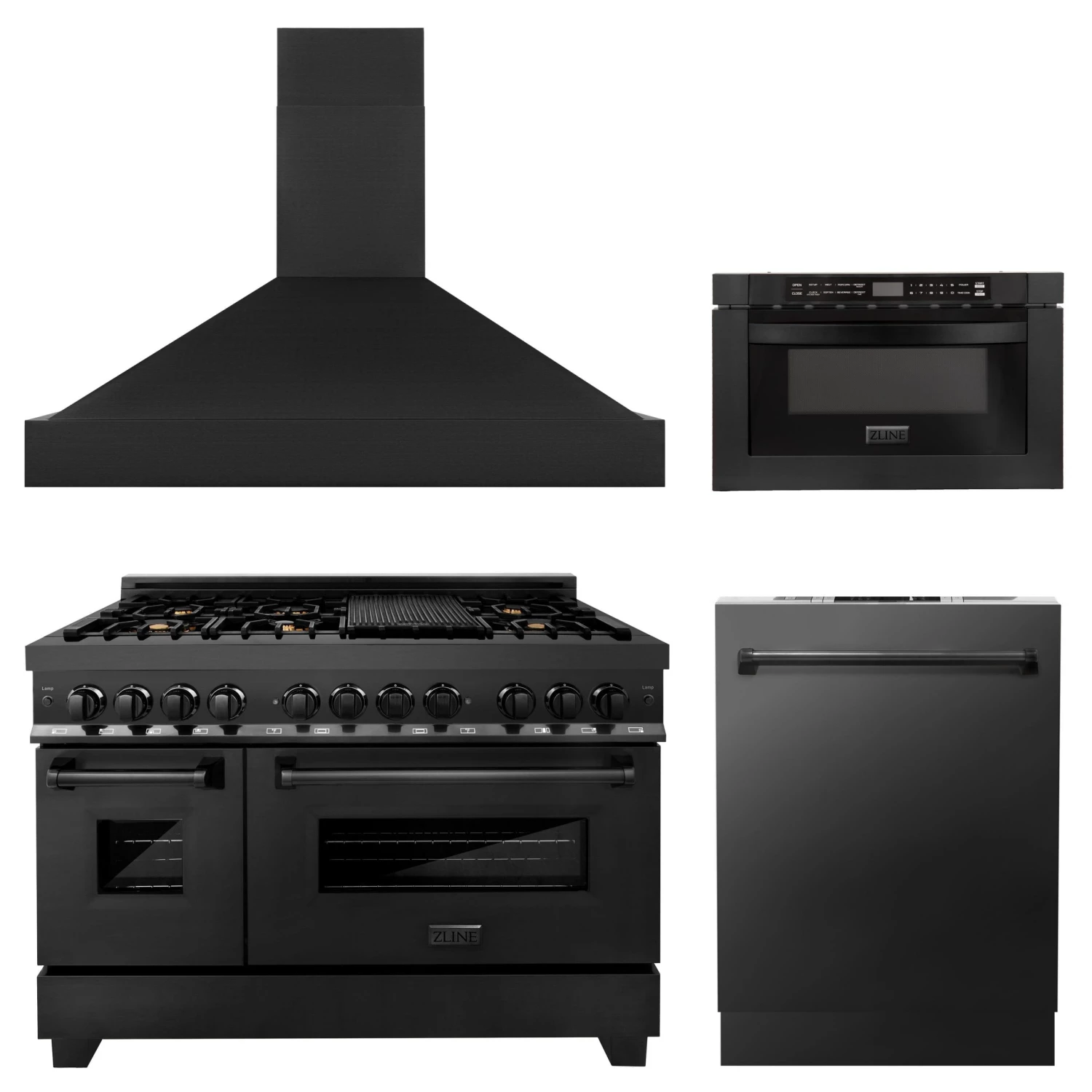 ZLINE Kitchen And Bath 4-Piece Kitchen Packages ZLINE 48 In. Kitchen Package With Black Stainless Steel Dual Fuel Range, Range Hood, Microwave Drawer And Dishwasher(4KP-RABRH48-MWDW) 1 ZLINE Kitchen And Bath 4-Piece Kitchen Packages ZLINE 48 In. Kitchen Package With Black Stainless Steel Dual Fuel Range, Range Hood, Microwave Drawer And Dishwasher(4KP-RABRH48-MWDW)