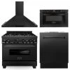 ZLINE Kitchen And Bath ZLINE 36 In. Kitchen Package With Black Stainless Steel Gas Range, Range Hood, Microwave Drawer And Dishwasher(4KP-RGBRH36-MWDW) 4-Piece Kitchen Packages
