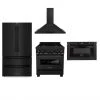 ZLINE Kitchen And Bath ZLINE Kitchen Package With Black Stainless Steel Refrigeration, 30 In. Dual Fuel Range, 30 In. Range Hood And Microwave Drawer (4KPR-RABRH30-MW)