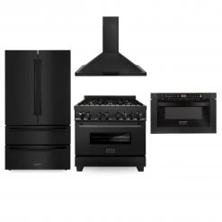 ZLINE Kitchen And Bath All Kitchen Appliance Packages ZLINE Kitchen Package With Black Stainless Steel Refrigeration, 36 In. Dual Fuel Range And Microwave Drawer (4KPR-RABRH36-MW)