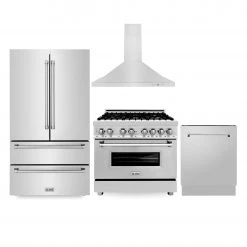 ZLINE Kitchen And Bath ZLINE Kitchen Package With Refrigeration, 36 In. Stainless Steel Dual Fuel Range, 36 In. Convertible Vent Range Hood And 24 In. Tall Tub Dishwasher (4KPR-RARH36-DWV) All Kitchen Appliance Packages