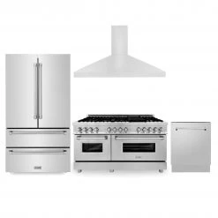 ZLINE Kitchen And Bath 4-Piece Kitchen Packages ZLINE Kitchen Package With Refrigeration, 60 In. Stainless Steel Dual Fuel Range, 60 In. Convertible Vent Range Hood And 24 In. Tall Tub Dishwasher (4KPR-RARH60-DWV)