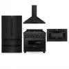 ZLINE Kitchen And Bath ZLINE Kitchen Package With Black Stainless Steel Refrigeration, 36 In. Gas Range And Microwave Drawer (4KPR-RGBRH36-MW) 4-Piece Kitchen Packages