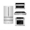 ZLINE Kitchen And Bath 4-Piece Kitchen Packages ZLINE Kitchen Package With Refrigeration, 48 In. Stainless Steel Rangetop, 30 In. Single Wall Oven, 30 In. Microwave Oven (4KPR-RT48-MWAWS)