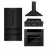 ZLINE Kitchen And Bath ZLINE Kitchen Package With Black Stainless Steel Refrigeration, 30 In. Rangetop, 30 In. Range Hood And 30 In. Single Wall Oven (4KPR-RTBRH30-AWS)