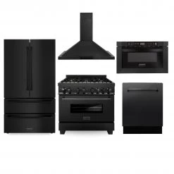 ZLINE Kitchen And Bath 5-Piece Kitchen Packages ZLINE Kitchen Package With Black Stainless Steel Refrigeration, 36 In. Dual Fuel Range, 36 In. Range Hood, Microwave Drawer, And 24 In. Tall Tub Dishwasher (5KPR-RABRH36-MWDWV)