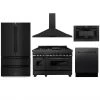 ZLINE Kitchen And Bath ZLINE Kitchen Package With Black Stainless Steel Refrigeration, 48 In. Dual Fuel Range, 48 In. Range Hood, Microwave Drawer, And 24 In. Tall Tub Dishwasher (5KPR-RABRH48-MWDWV)