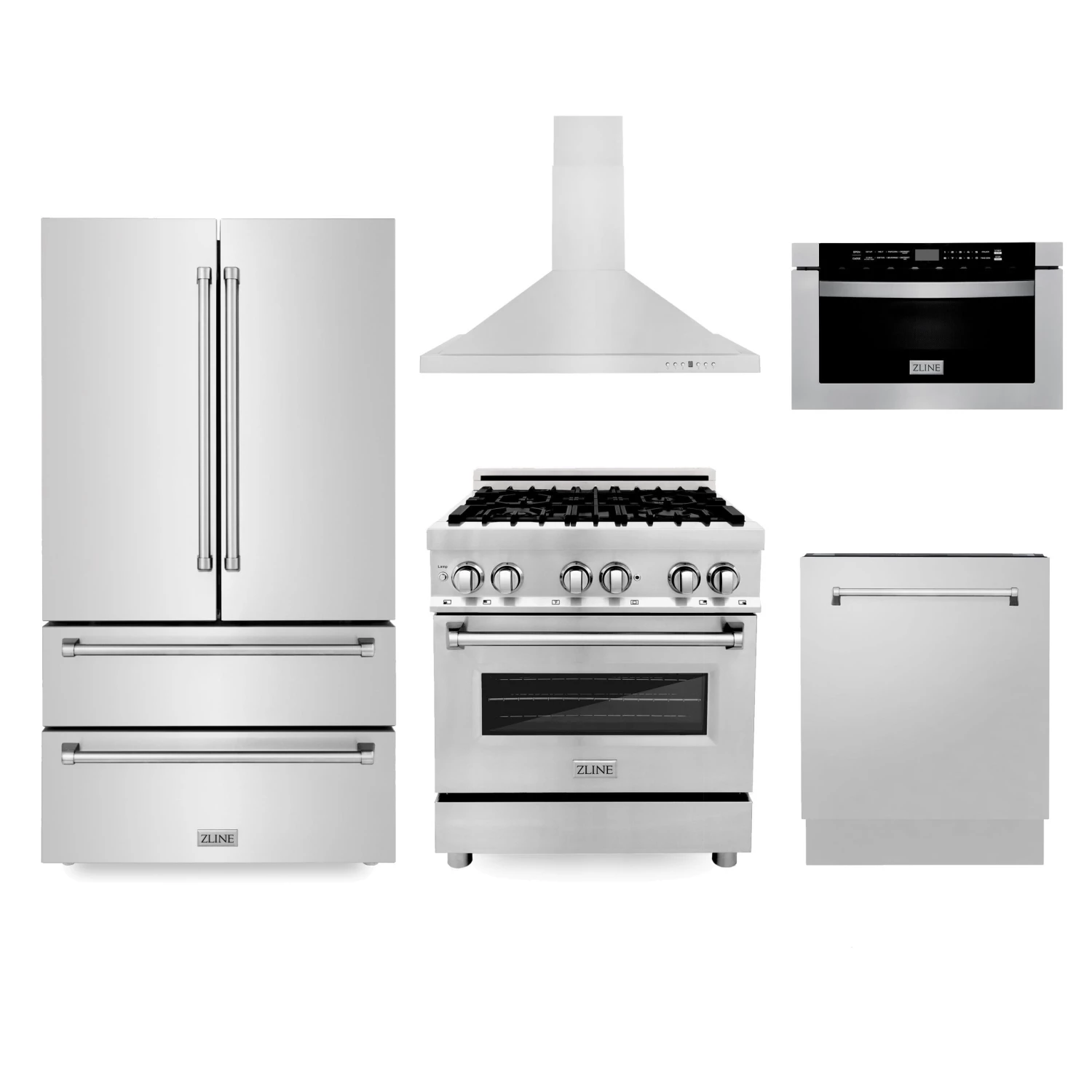 ZLINE Kitchen And Bath ZLINE Kitchen Package With Refrigeration, 30 In. Stainless Steel Dual Fuel Range, 30 In. Convertible Vent Range Hood, 24 In. Microwave Drawer, And 24 In. Tall Tub Dishwasher (5KPR-RARH30-MWDWV) 1 ZLINE Kitchen And Bath ZLINE Kitchen Package With Refrigeration, 30 In. Stainless Steel Dual Fuel Range, 30 In. Convertible Vent Range Hood, 24 In. Microwave Drawer, And 24 In. Tall Tub Dishwasher (5KPR-RARH30-MWDWV)