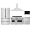 ZLINE Kitchen And Bath ZLINE Kitchen Package With Refrigeration, 60 In. Stainless Steel Dual Fuel Range, 60 In. Convertible Vent Range Hood, 24 In. Microwave Drawer, And 24 In. Tall Tub Dishwasher (5KPR-RARH60-MWDWV)