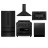ZLINE Kitchen And Bath ZLINE Kitchen Package With Black Stainless Steel Refrigeration, 36 In. Gas Range, 36 In. Range Hood, Microwave Drawer, And 24 In. Tall Tub Dishwasher (5KPR-RGBRH36-MWDWV) 5-Piece Kitchen Packages
