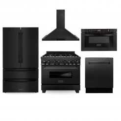 ZLINE Kitchen And Bath ZLINE Kitchen Package With Black Stainless Steel Refrigeration, 36 In. Gas Range, 36 In. Range Hood, Microwave Drawer, And 24 In. Tall Tub Dishwasher (5KPR-RGBRH36-MWDWV) 5-Piece Kitchen Packages
