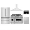 ZLINE Kitchen And Bath ZLINE Kitchen Package With Refrigeration, 48 In. Stainless Steel Gas Range, 48 In. Convertible Vent Range Hood, 24 In. Microwave Drawer, And 24 In. Tall Tub Dishwasher (5KPR-RGRH48-MWDWV) 5-Piece Kitchen Packages