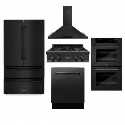 ZLINE Kitchen And Bath 5-Piece Kitchen Packages ZLINE Kitchen Package With Refrigeration, 48 In. Black Stainless Steel Gas Range, 48 In. Convertible Vent Range Hood, 30 In. Double Wall Ovens, And 24 In. Tall Tub Dishwasher (5KPR-RTBRH30-AWDDWV)