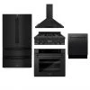 ZLINE Kitchen And Bath ZLINE Kitchen Package With Refrigeration, 30 In. Black Stainless Steel Rangetop, 30 In. Convertible Vent Range Hood, 30 In. Single Wall Oven, And 24 In. Tall Tub Dishwasher (5KPR-RTBRH30-AWSDWV) 5-Piece Kitchen Packages