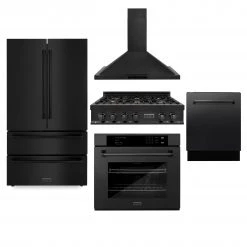 ZLINE Kitchen And Bath 5-Piece Kitchen Packages ZLINE Kitchen Package With Refrigeration, 36 In. Black Stainless Steel Gas Rangetop, 36 In. Convertible Vent Range Hood, 30 In. Single Wall Oven, And 24 In. Tall Tub Dishwasher (5KPR-RTBRH36-AWSDWV)