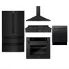 ZLINE Kitchen And Bath ZLINE Kitchen Package With Refrigeration, 48 In. Black Stainless Steel Gas Rangetop, 48 In. Convertible Vent Range Hood, 30 In. Single Wall Oven, And 24 In. Tall Tub Dishwasher (5KPR-RTBRH48-AWSDWV) 5-Piece Kitchen Packages