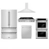 ZLINE Kitchen And Bath ZLINE Kitchen Package With Refrigeration, 48 In. Stainless Steel Rangetop, 48 In. Range Hood, 30 In. Double Wall Oven And 24 In. Tall Tub Dishwasher (5KPR-RTRH48-AWDDWV) 5-Piece Kitchen Packages
