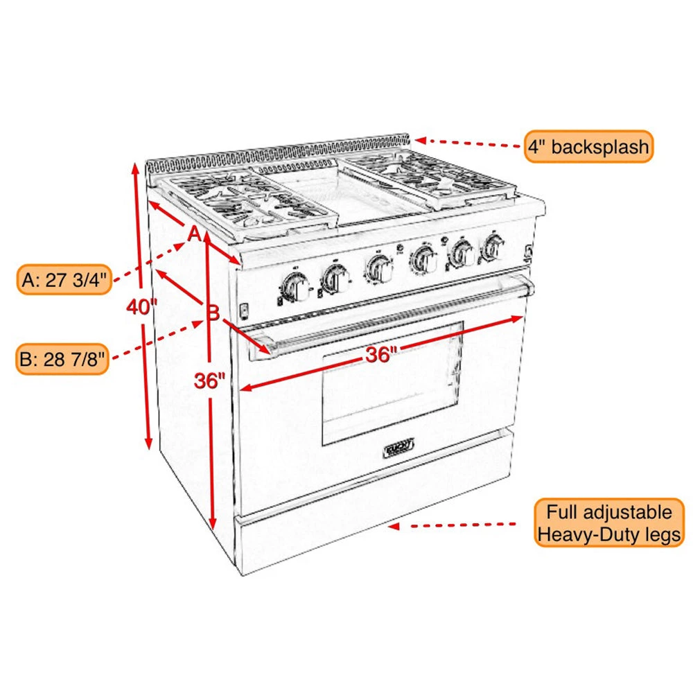 Kucht 36 In. 5.2 Cu. Ft. Professional All Gas Range In Stainless Steel And Accents (KRG3609U) Shop By Brand 19 Kucht 36 In. 5.2 Cu. Ft. Professional All Gas Range In Stainless Steel And Accents (KRG3609U) Shop By Brand
