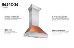 ZLINE Kitchen And Bath Shop By Brand ZLINE Ducted DuraSnow Stainless Steel Range Hood With Copper Shell (8654C)