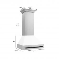 ZLINE Kitchen And Bath ZLINE 30 In. Autograph Edition Stainless Steel Range Hood With White Matte Shell And Accents (8654STZ-WM30) Shop By Size
