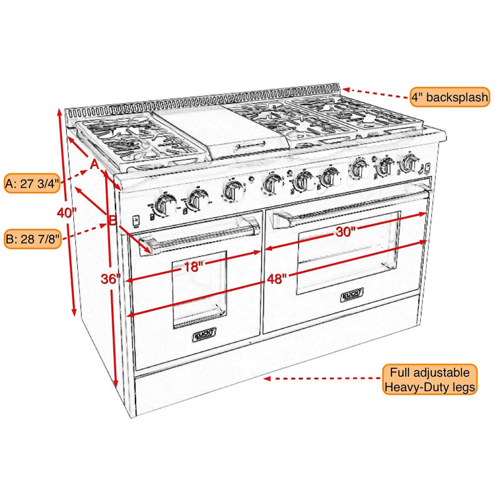 Kucht 48 In. 6.7 Cu. Ft. Professional All Gas Range In Stainless Steel (KRG4804U) Shop By Brand 11 Kucht 48 In. 6.7 Cu. Ft. Professional All Gas Range In Stainless Steel (KRG4804U) Shop By Brand