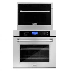 ZLINE Kitchen And Bath 2-Piece Kitchen Packages ZLINE Stainless Steel 24 In. Built-in Convection Microwave Oven And 30 In. Single Wall Oven With Self Clean (2KP-MW24-AWS30)
